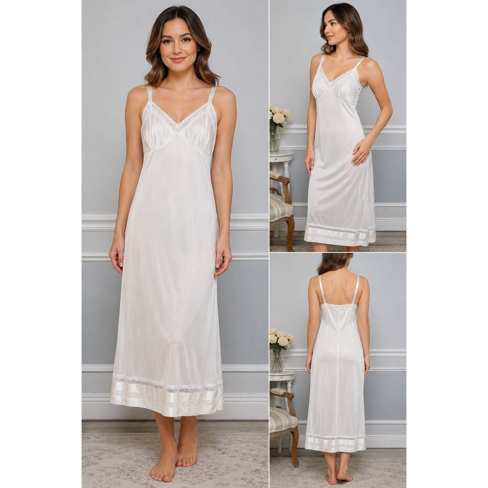 LORRAINE VTG- Tall 38-White Full Slip-Adjustable-Bridal Lingerie-Deadstock NWT